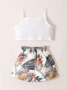 小女童蝴蝶結吊帶上衣和葉子短褲 - 彩色 - 查看 2