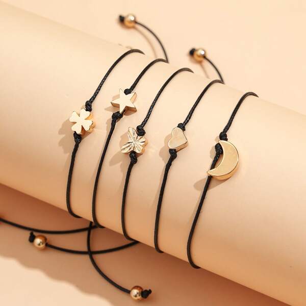 

5pcs Star Decor String Bracelet, Black