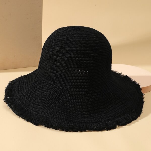 

Raw Hem Plain Hat, Black