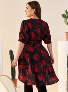 SHEIN Clasi Áo sơ mi Plus Size Dây kéo Hoa Thanh lịch - Nhiều màu - Xem 3