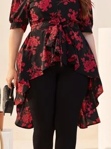 SHEIN Clasi Áo sơ mi Plus Size Dây kéo Hoa Thanh lịch - Nhiều màu - Xem 4