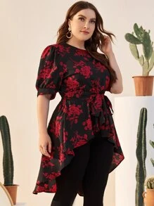 SHEIN Clasi Áo sơ mi Plus Size Dây kéo Hoa Thanh lịch - Nhiều màu - Xem 5