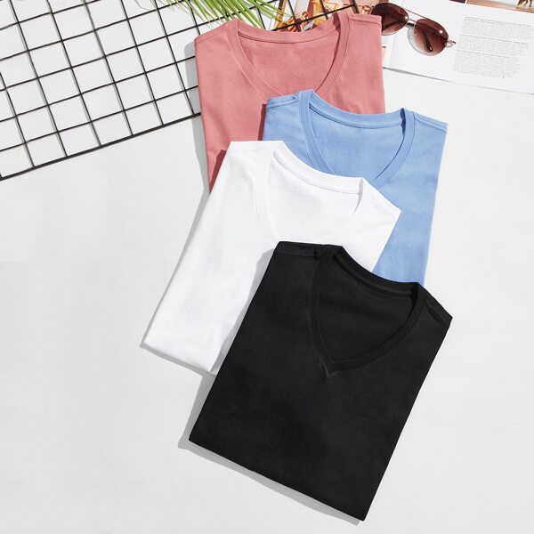 

Men 4pcs V Neck Tee, Multicolor