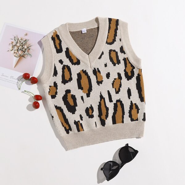 

Toddler Girls Leopard Pattern Sweater Vest, Multicolor