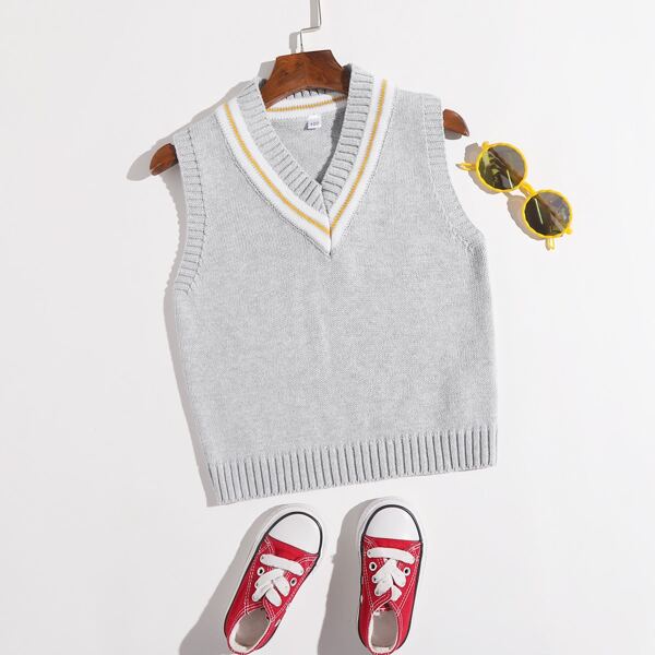 

Toddler Boys Striped Pattern Sweater Vest, Light grey