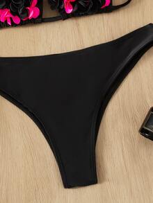 Applique Triangle Bikini Set For Summer Beach Vocation - Black - View 3