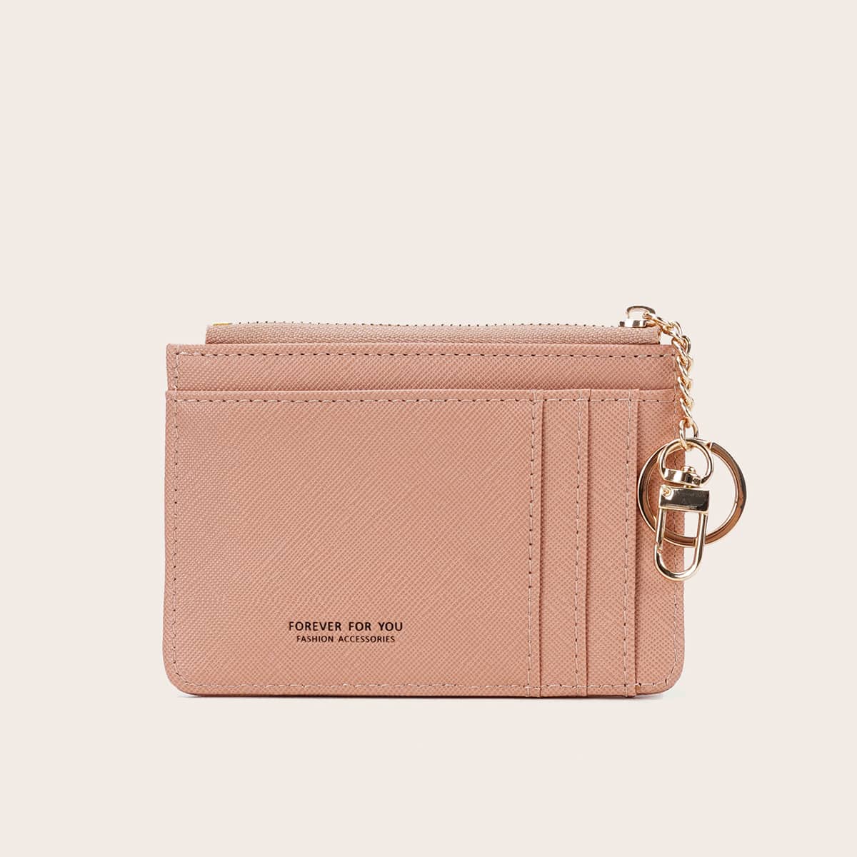 

Letter Graphic Card Holder With Keychain, Pink