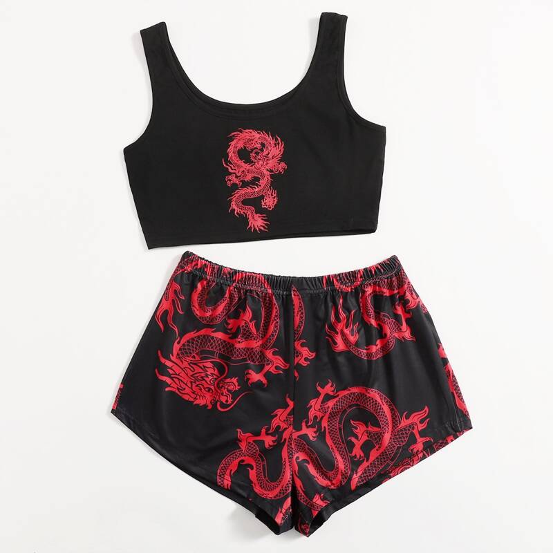 

Chinese Dragon Graphic Pajama Set, Multicolor