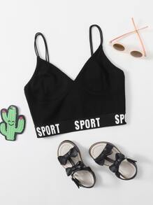 SHEIN Teen Girls Letter Tape Hem Bustier Crop Cami Top - Black - View 1