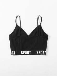 SHEIN Teen Girls Letter Tape Hem Bustier Crop Cami Top - Black - View 2