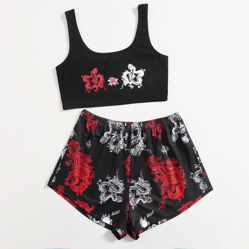 

Chinese Dragon Graphic Pajama Set, Multicolor