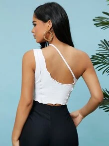 SHEIN SXY 素色單肩短版上衣 - 白色 - 查看 2