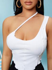 SHEIN SXY 素色單肩短版上衣 - 白色 - 查看 4