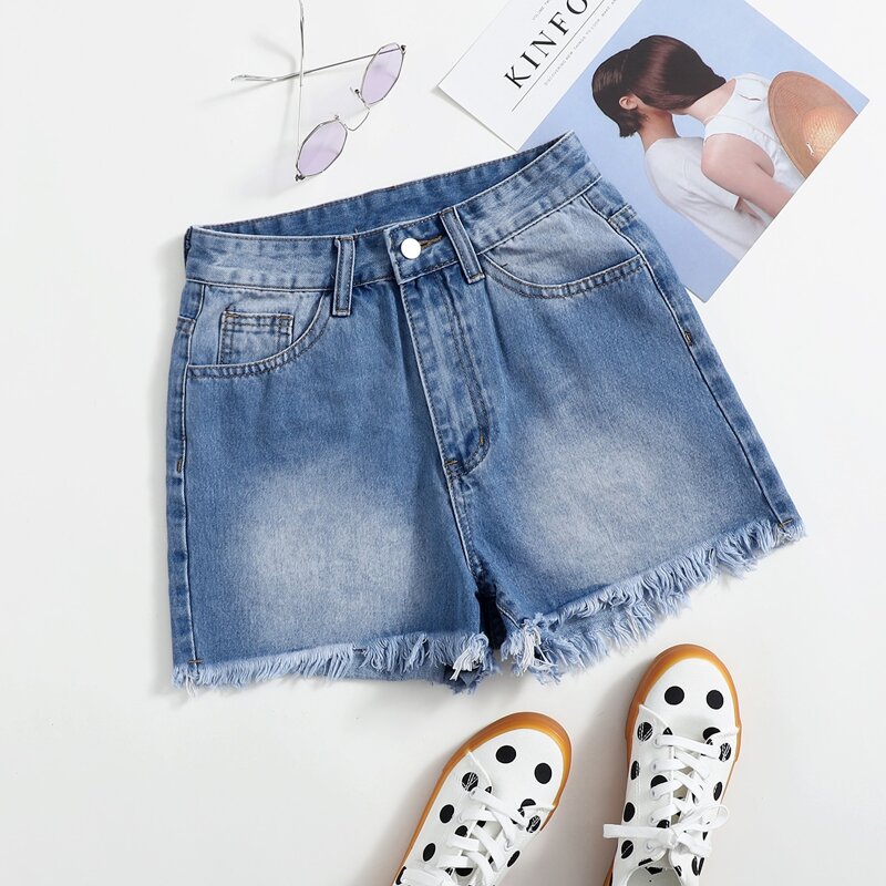 

Butterfly Print Denim Shorts, Medium wash