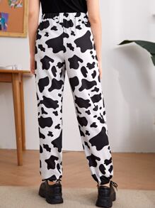 SHEIN Teen Girls Cow Print Trousers - Black and White - View 2