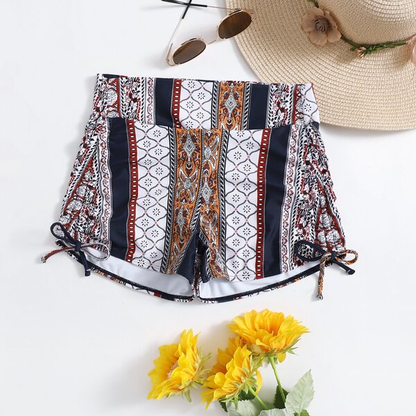 

Allover Graphic Tie Side Bikini Shorts, Multicolor