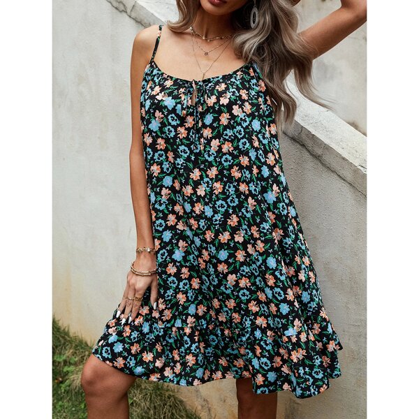 

Knot Front Allover Floral Cami Dress, Multicolor