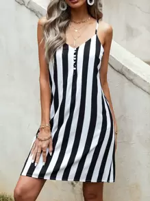 Vestido de tirantes de rayas verticales - Blanco y Negro - Ver 8