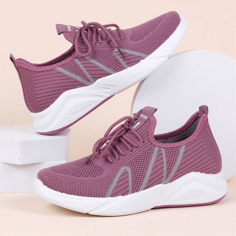 

Lace Up Decor Low Top Knit Sneakers, Purple