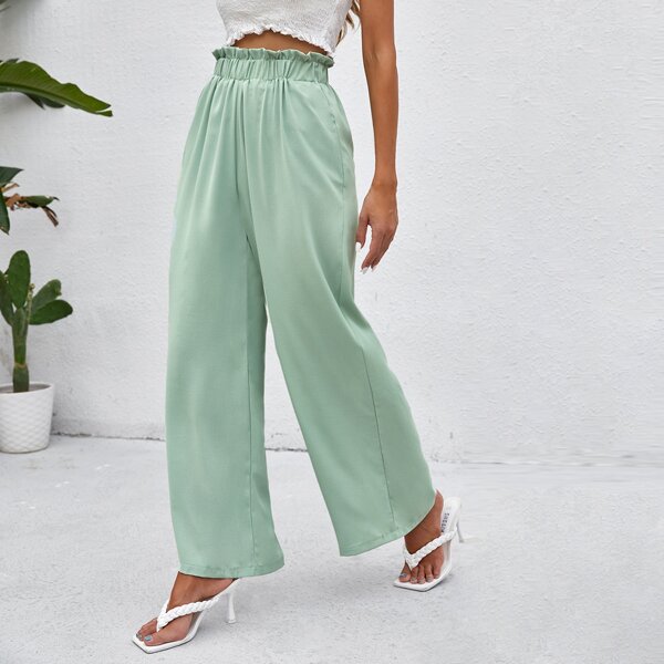 

Paperbag Waist Wide Leg Pants, Mint green