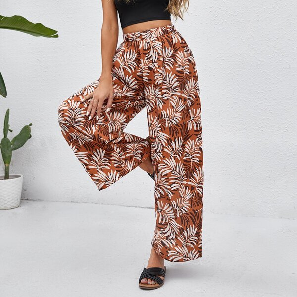 

Tropical Print Wide Leg Pants, Multicolor