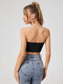 Grommet Eyelets Lace Up Tube Top - Black - View 2