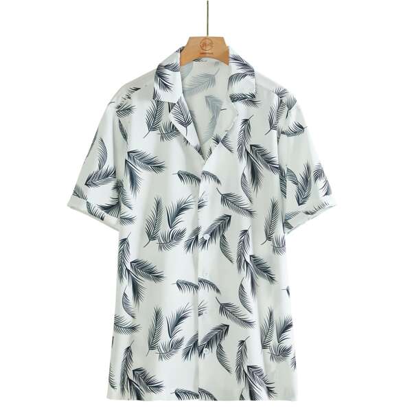 

Men Feather Print Button Front Shirt, Multicolor