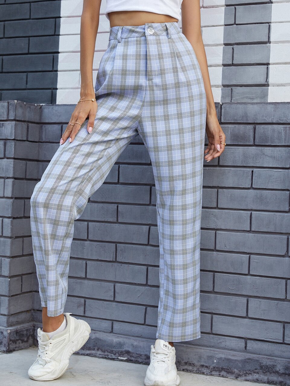 Plaid Straight Leg Pants