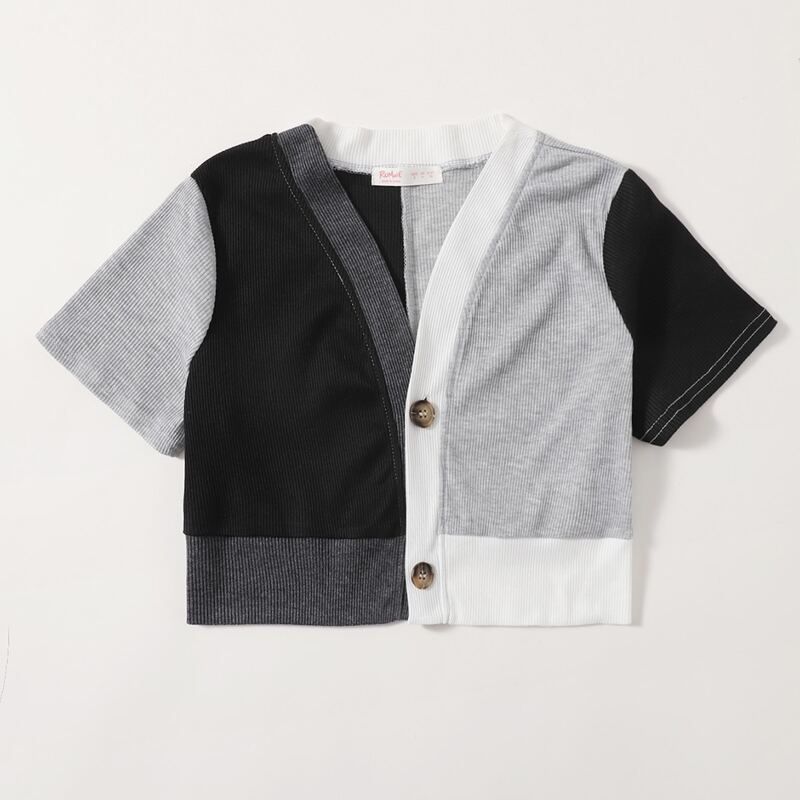 

Colorblock Button Front Crop Tee, Multicolor