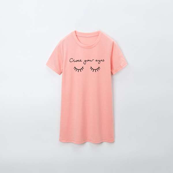 

Toddler Girls Slogan Graphic Tee Dress, Coral pink