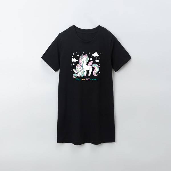 

Toddler Girls Cartoon & Slogan Graphic Tee Dress, Black