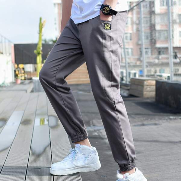 

Men Drawstring Waist Carrot Pants, Grey