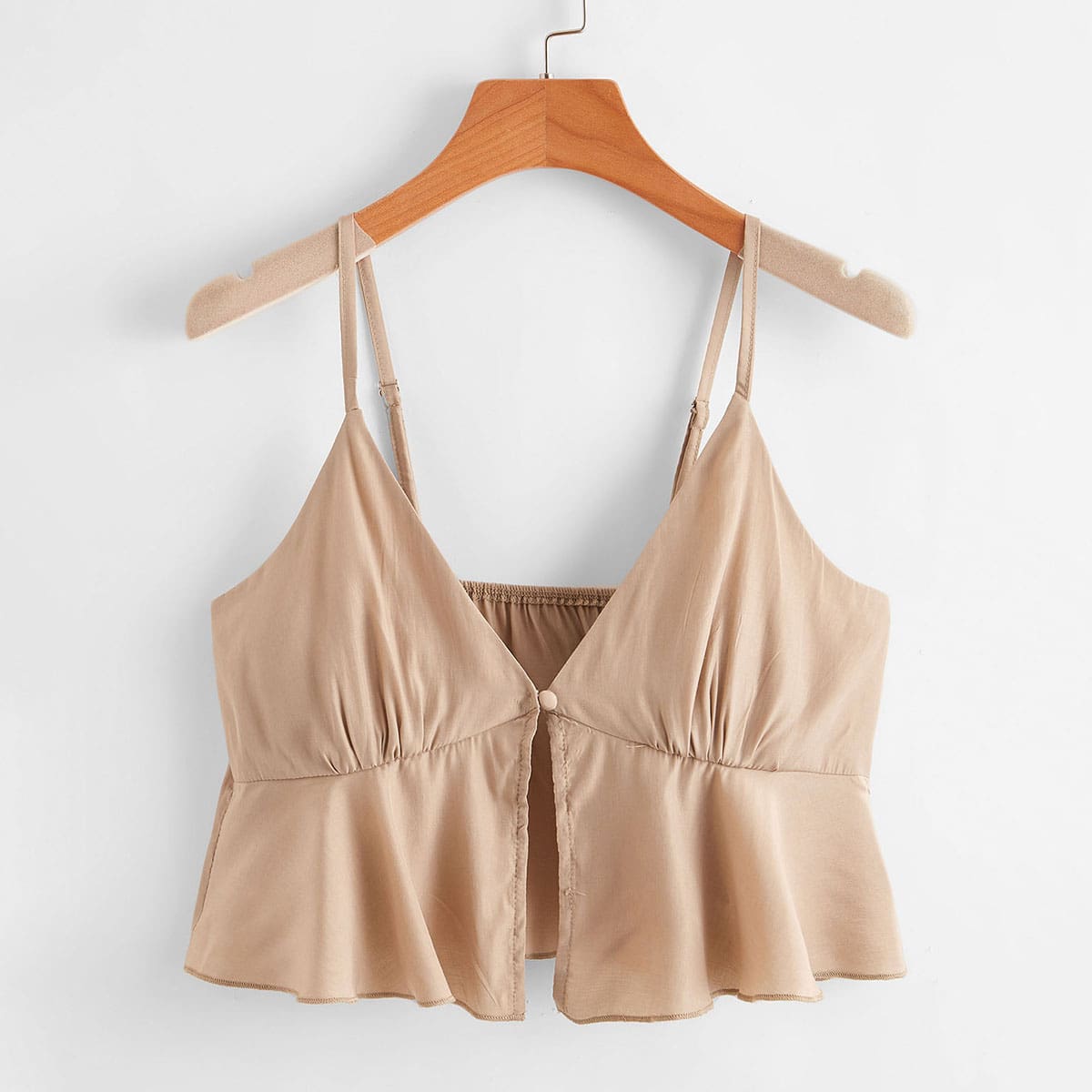 

Solid Ruffle Hem Crop Cami, Khaki