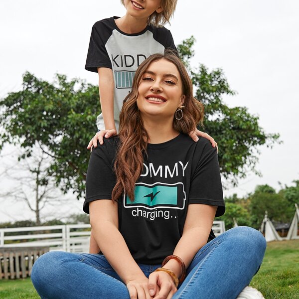 

Plus 1pc Letter Graphic Tee, Black