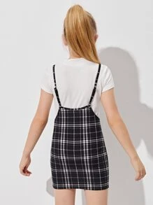 SHEIN Vestido De Peto A Cuadros Con Dobladillo Para Niña Preadolescente
