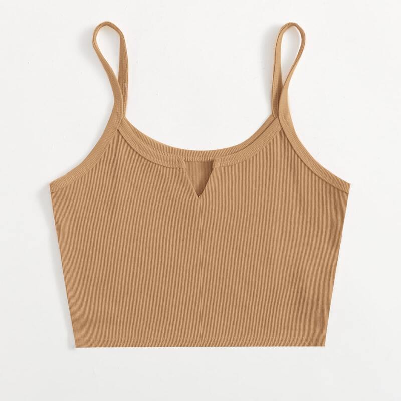 

V Cut Ribbed Crop Cami, Coffee brown