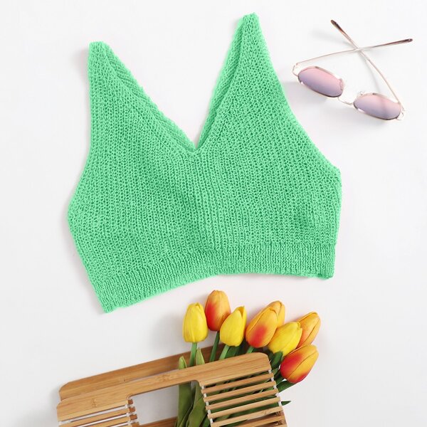 

Twist Front Crochet Cover Up Top, Lime green