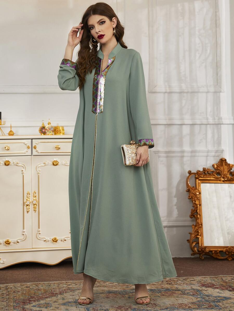 Al Najma 亮片面拼接長款連衣裙 - 綠色 - 查看 1
