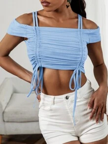 SHEIN Unity Camiseta de hombros descubiertos - Celeste - Ver 1