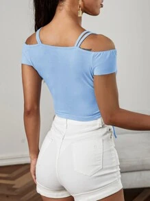 SHEIN Unity Camiseta de hombros descubiertos - Celeste - Ver 2