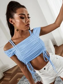 SHEIN Unity Camiseta de hombros descubiertos - Celeste - Ver 3