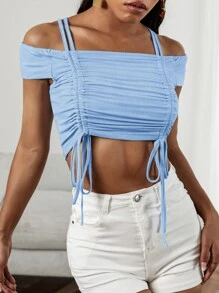 SHEIN Unity Camiseta de hombros descubiertos - Celeste - Ver 4