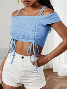 SHEIN Unity Camiseta de hombros descubiertos - Celeste - Ver 5