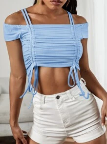 SHEIN Unity Camiseta de hombros descubiertos - Celeste - Ver 6