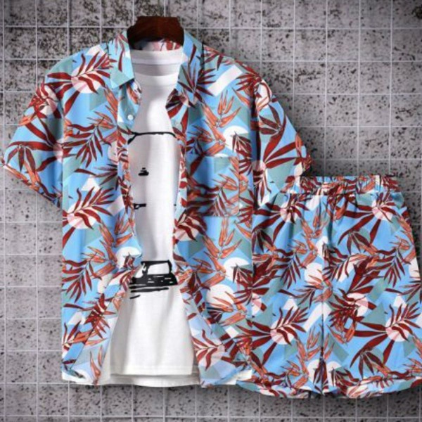 

Men Tropical Print Button Through Shirt & Shorts, Multicolor