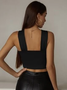 SHEIN ChicEase Áo hai dây Chia màu trơn Gợi cảm - màu đen - Xem 2