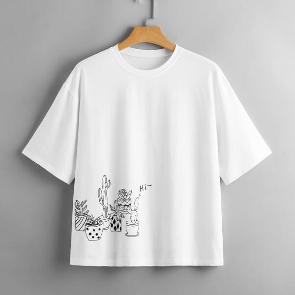 

Letter & Cactus Print Tee, White