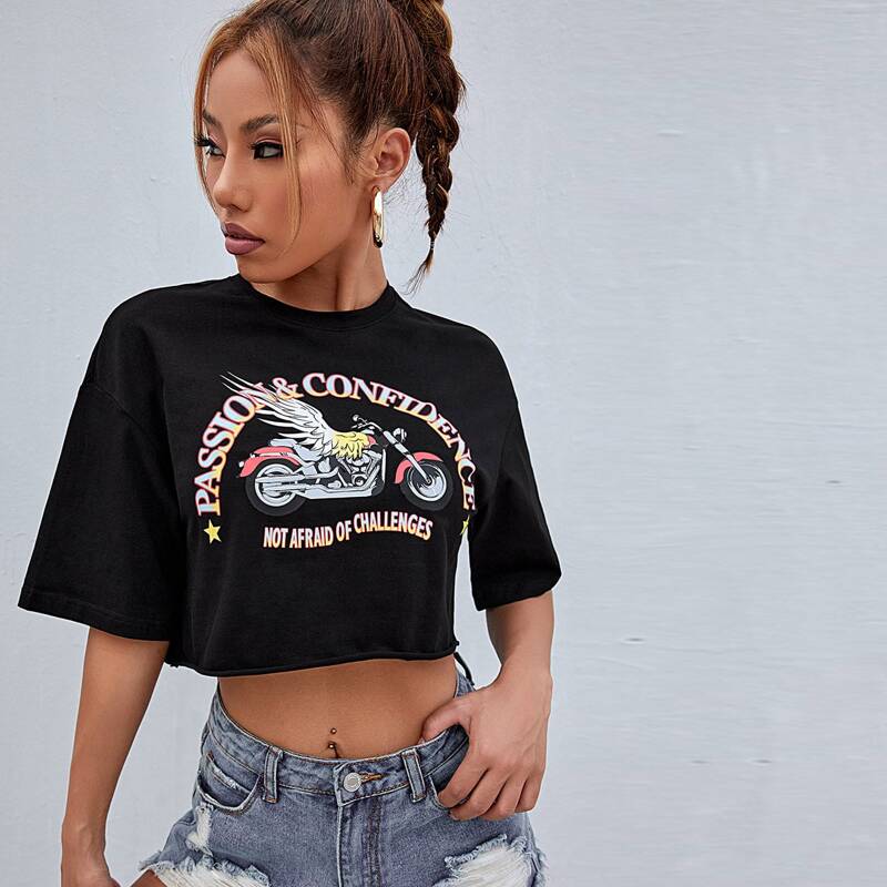 

Letter & Motorcycle Print Tee, Black