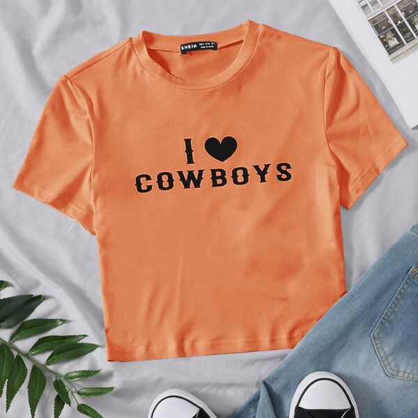 

Slogan Graphic Crop Tee, Orange