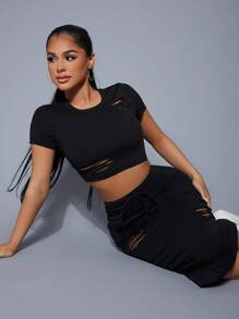 SHEIN SXY Ripped Crop Top - Black - View 4